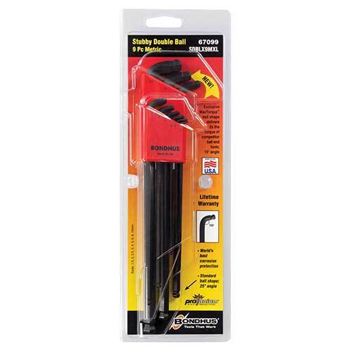 Bondhus BD67099 Stubby Double Ball End L-Wrench Metric Set 9 Pieces