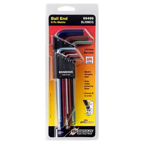 Bondhus BD69499 Ball End L-Wrench Colour Guard Metric Set 9 Pieces