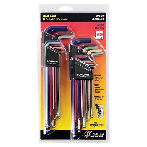 Bondhus BD69600 Ball End L-Wrench Colour Guard Combo Set 22 Pieces