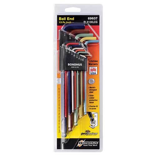 Bondhus BD69637 Ball End L-Wrench Colour Guard Imperial Set 13 Pieces