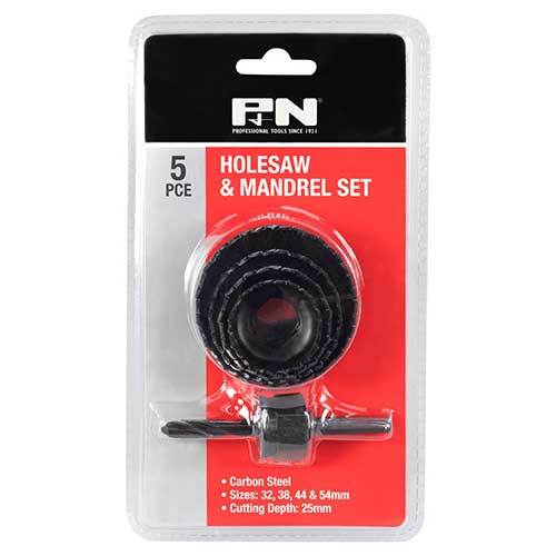P&N 166044666 Hole Saw Set Kit 5 piece w/ Mandrel 32mm - 54mm Carbon Steel