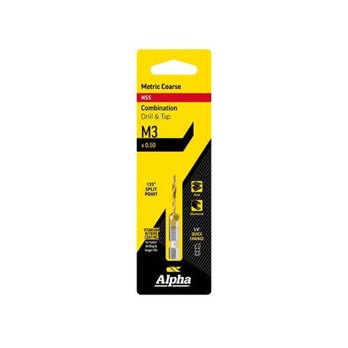 Alpha Combination Drill & Tap M3 x 0.5 HSS TiN Coated
