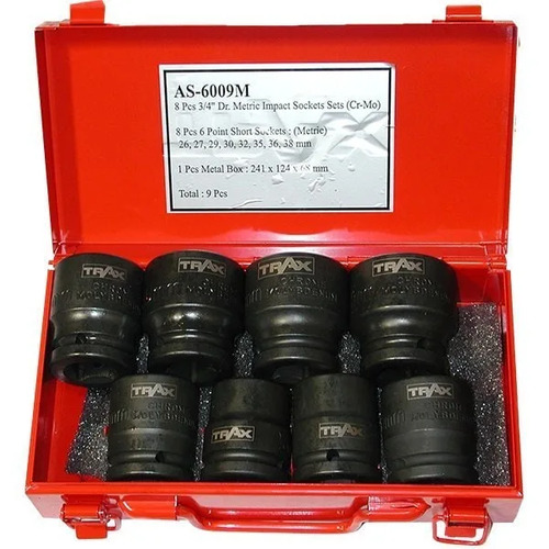 Trax AS-6009M 3/4" Drive 6PT Metric Impact Socket Set, 8Pc Set