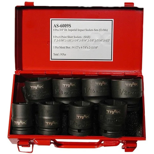 Trax AS-6009S 3/4" Drive 6PT Imperial Impact Socket Set, 8Pc Set