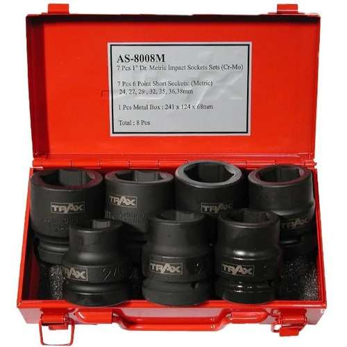 Trax AS-8008M 1" Drive 6PT Metric Impact Socket Set, 7Pc Set