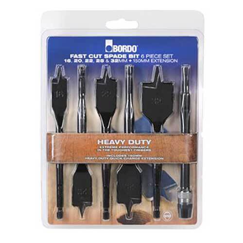 Bordo 2670-S2 16, 19, 22, 25, 32mm & 150mm Ext. Spade Bit Set, 6pieces