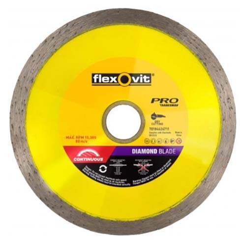 Flexovit Diamond Blade Continuous Rim Tile Cutter 115 x 1.6 x 7 x 22/20mm