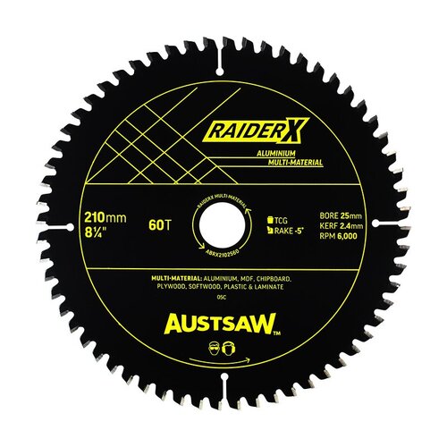 Austsaw 210mm RaiderX Aluminium Multi Material Blade 25mm Bore 60 Teeth