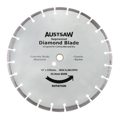 Austsaw 350mm(14") Diamond Blade Segmented Hard Brick - 25.4/20mm Bore