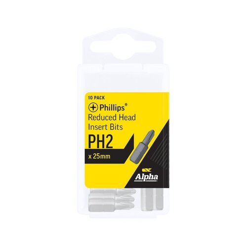 Alpha PH2 x 25mm Phillips Reduced Head Insert Bit - Handipack 10/Pack