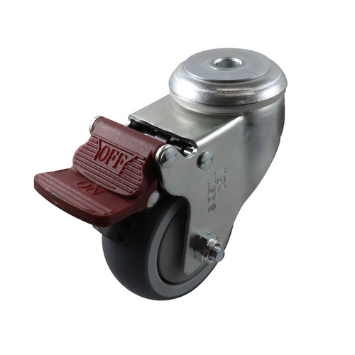 EasyRoll 75mm Grey Rubber Swivel Brake Bolt Hole Castor G6 80 kg  G61TZ44K75