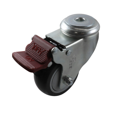 EasyRoll 75mm Urethane Swivel Brake Bolt Hole Castor G6 80kg G61TZ45K75