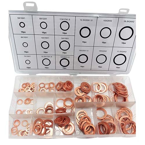 Workshop Buddy Copper Washer Grab Kit (5 x10x1mm - 17.5x24x2mm), 150 Pieces