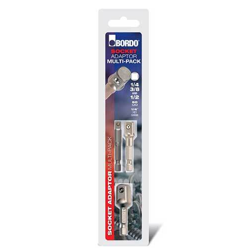 Bordo Socket Adaptor Set 1/4", 3/8", 1/2" x 50mmm - 3 Pieces