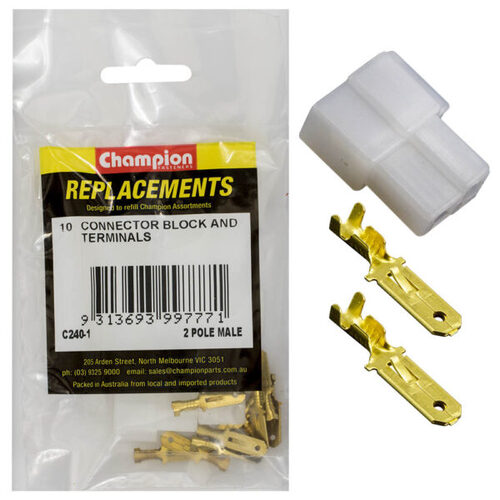 Champion C240-1 Connector Block and Terminal Male 2 Pin - 15/Pack