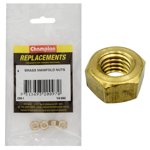 Champion C95-1 Manifold Nut Brass 1/4" UNC - 4/Pack