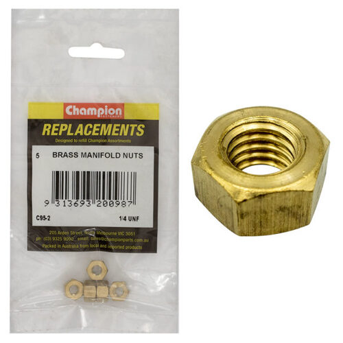 Champion C95-2 Manifold Nut Brass 1/4" UNF - 5/Pack