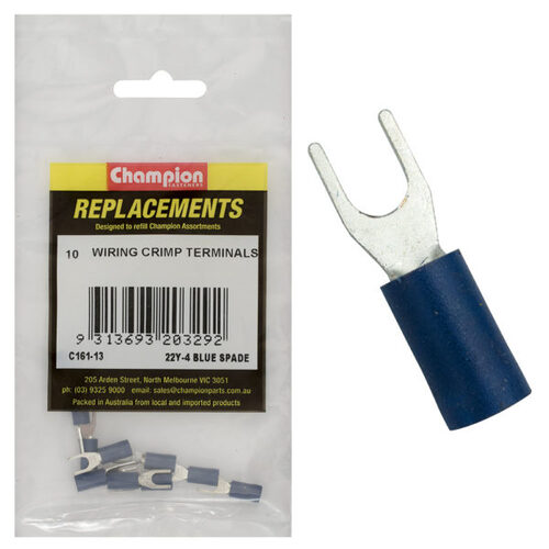 Champion C161-13 Crimp Terminal Spade Blue 22Y-4 - 10/Pack