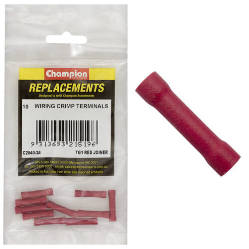 Champion C2040-24 Crimp Terminal Butt Splice TG 1 Red - 10/Pack