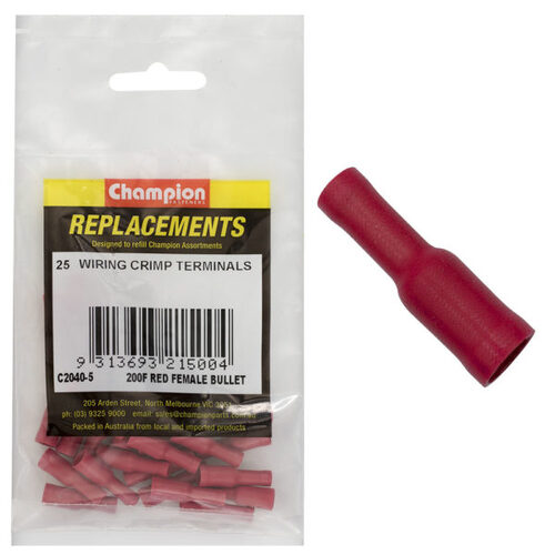 Champion C2040-5 Crimp Terminal Bullet Female 200 F Red - 25/Pack