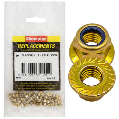 Champion C272-1 Self-Locking Hex Flange Nut M3 x 0.5mm - 50/Pack