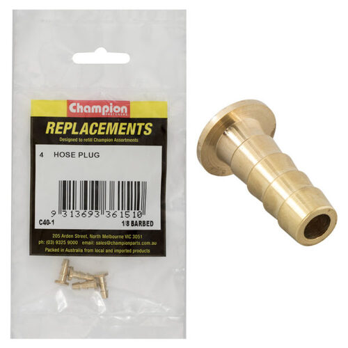 Champion C40-1 Hose Plug Barbed Brass 1/8" - 4/Pack