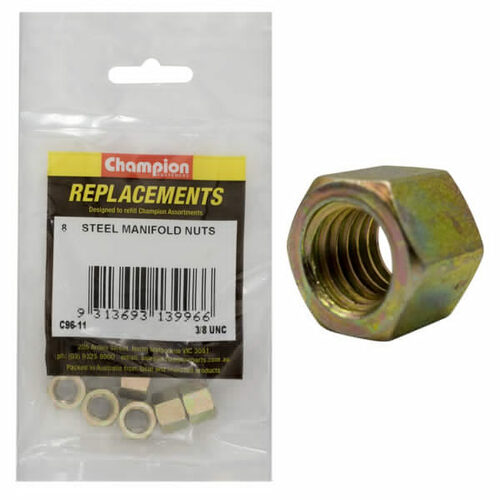 Champion C96-11 Hex Manifold Nut Steel 3/8" UNC - 8/Pack