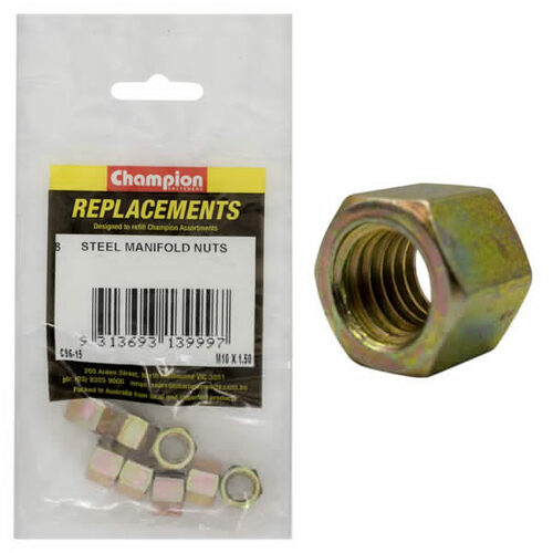 Champion C96-15 Hex Manifold Nut Steel M10 x 1.5mm - 8/Pack
