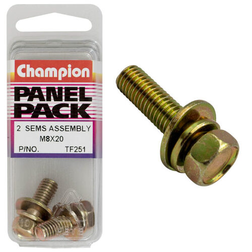 Champion TF251 Sems Assembly Hex Flat/Spring Washer M8 x 20mm - Box of 6 (3 Packs of 2)