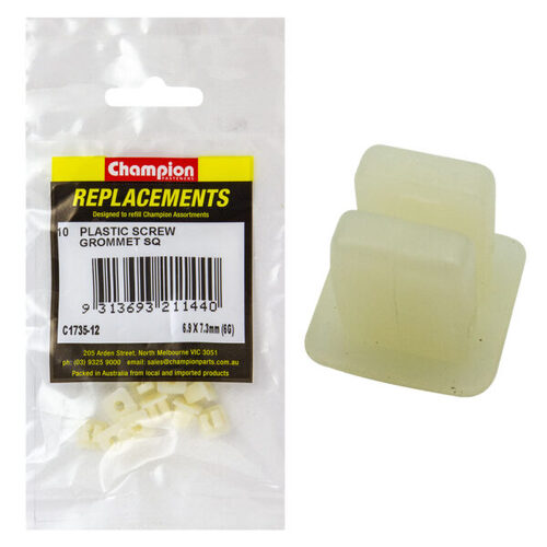 Champion C1735-12 Screw Grommet 7 x 7mm Hole, Head 10 x 10mm White - 10/Pack
