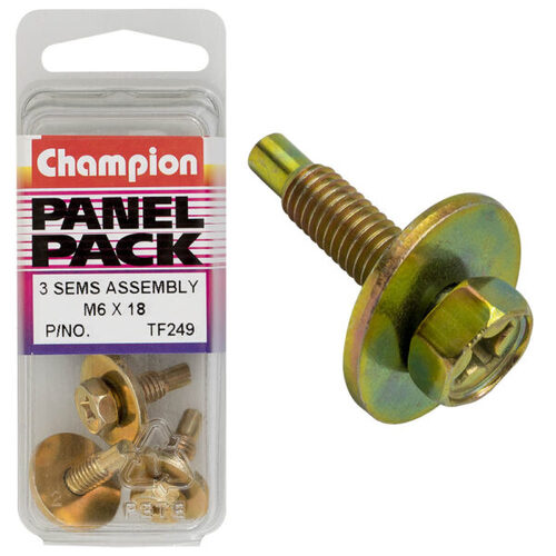 Champion TF249 Sems Assembly Combo Flat Washer Pilot M6 x 18mm - Box of 9 (3 Packs of 3)