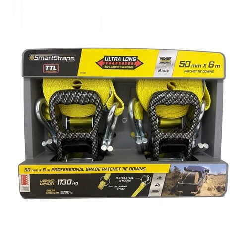 SmartStraps Commercial Ultra Long Ratchet Tie Down 6m x 1130kg LC - 2/Pack
