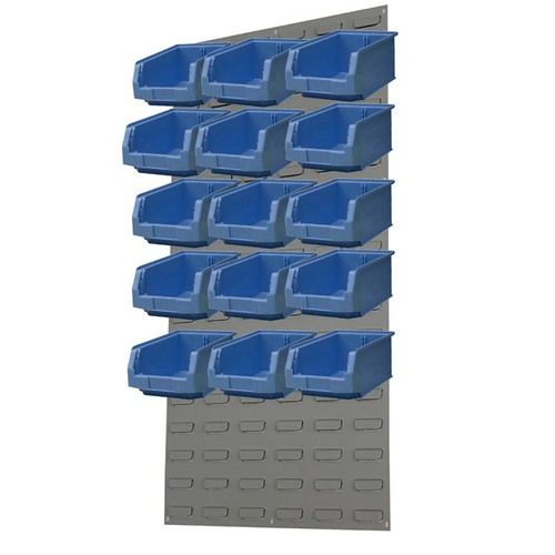 Ezylok LP5 Louvred Panel & 15 Pieces Size 3Z Plastic Bin - Blue Colour