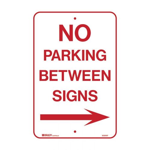 Brady No Parking Between Signs Arrow Right 300 x 450mm C2 Ref Aluminium