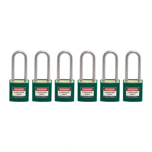 Brady Brass Safety Padlock Keyed Alike (KA) Green - 6/Pack