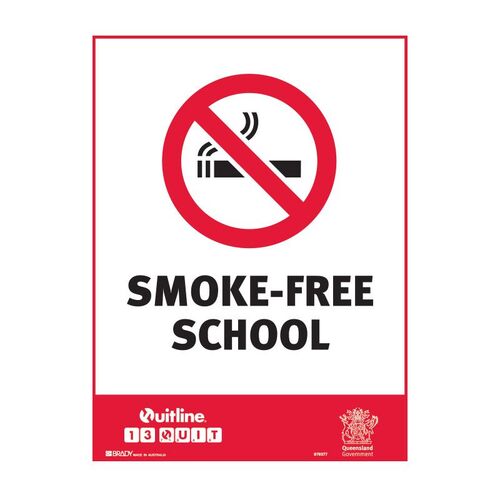 Brady QLD State Sign - Smoke-Free School 300 x 450mm Metal