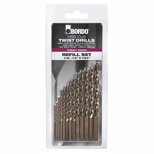Bordo HSS-Co5 Cobalt Tough Jobber Drill Refill Set ANSI B94-11, 13 Pieces
