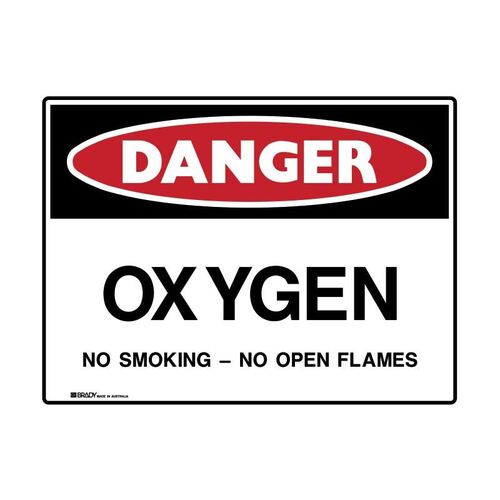 Brady Danger Sign - Oxygen No Smoking No Open Flames 450 x 300mm Poly