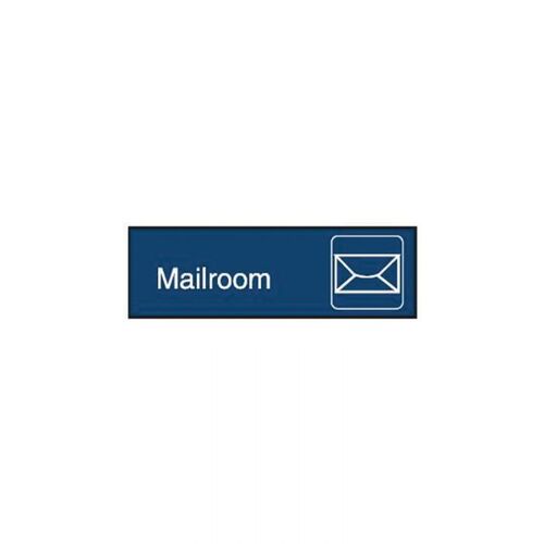 Engraved Office Sign - Mailroom + Symbol (Gravoply) 300 x 97mm White/Blue