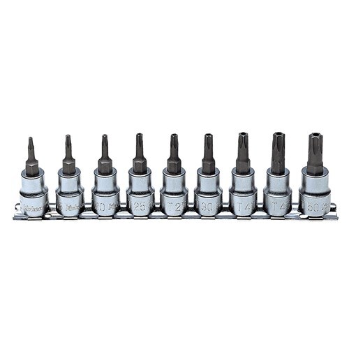 Ko-Ken Tamper Proof Torx Socket Set On Rail 3/8" Drive, 9 Pieces