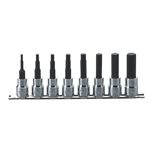 Ko-Ken 3/8" Dr. Inhex Bit (3 - 12mm) x 38mm Long On Rail Socket Set, 8Pcs