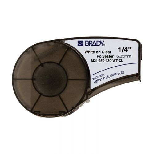 Brady M21-250-430-WT-CL B-430 Clear Polyester Label White on Clear 6.35mm x 6.4m