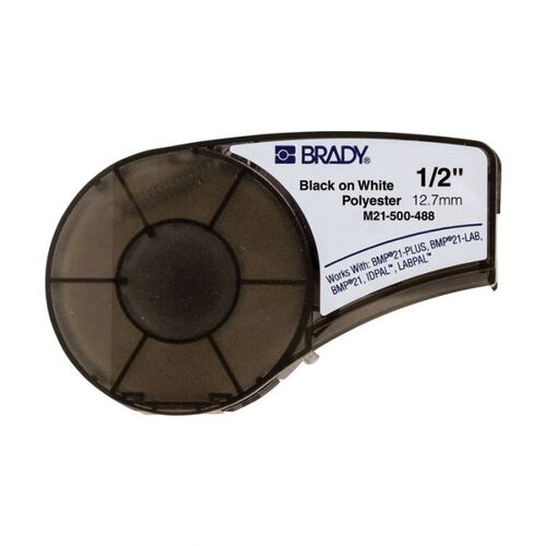 Brady M21-750-488 B-488 Matte White Polyester Label Black on White 19.05mm x 6.4m