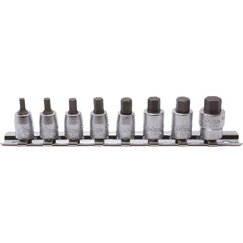 Ko-Ken 1/4" DrIve Inhex Socket Set On Rail 1/8" - 3/8" A/F, 8 Pieces