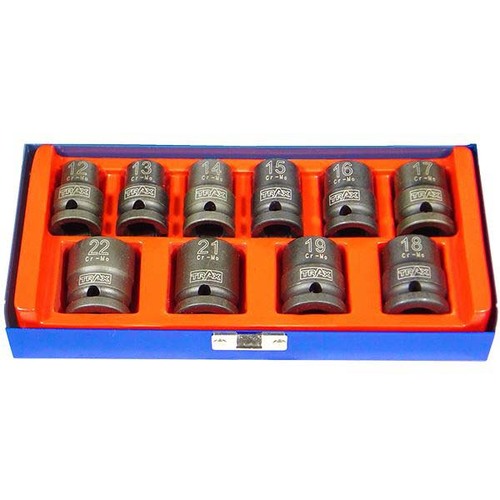 Trax AS-4011M 1/2" Drive Short Metric Impact Socket Set, 10pcs
