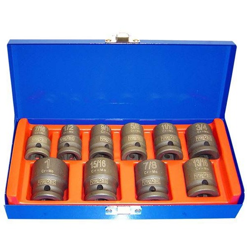 Trax AS-4011S 1/2" Drive Short Imperial Impact Socket Set, 10pcs