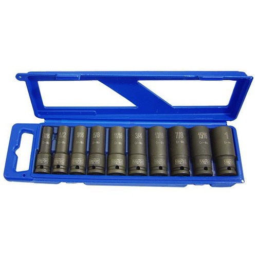 Trax AD-4011SB 1/2" Drive Deep Imperial Impact Socket Set, 10 pcs