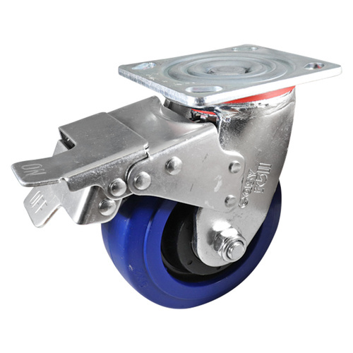 EasyRoll 125mm Blue Rubber Swivel Plate Brake Castor - J2 Series