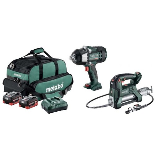 Metabo MET18MX2SB2HD5.5HE 18V Brushless 3/4" Impact Wrench 1750Nm & Grease Gun Kit