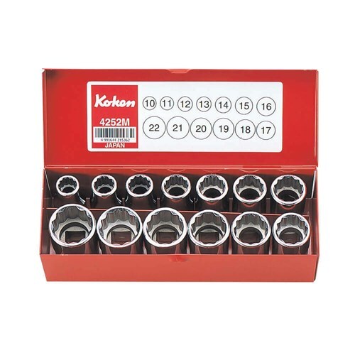 Ko-Ken Socket Set 1/2" Drive 3/8 - 15/16" AF, 13pcs - KO4252A